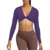 imageAoxjox Long Sleeve Crop Tops for Women Sienna Twist Deep V Workout Cropped T Shirt TopMulberry Purple