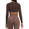 imageAoxjox Long Sleeve Crop Tops for Women Sienna Twist Deep V Workout Cropped T Shirt TopMulch