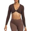 imageAoxjox Long Sleeve Crop Tops for Women Sienna Twist Deep V Workout Cropped T Shirt TopMulch