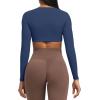imageAoxjox Long Sleeve Crop Tops for Women Sienna Twist Deep V Workout Cropped T Shirt TopNavy