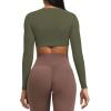 imageAoxjox Long Sleeve Crop Tops for Women Sienna Twist Deep V Workout Cropped T Shirt TopOlive Green