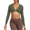imageAoxjox Long Sleeve Crop Tops for Women Sienna Twist Deep V Workout Cropped T Shirt TopOlive Green