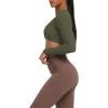 imageAoxjox Long Sleeve Crop Tops for Women Sienna Twist Deep V Workout Cropped T Shirt TopOlive Green