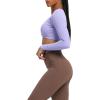 imageAoxjox Long Sleeve Crop Tops for Women Sienna Twist Deep V Workout Cropped T Shirt TopPurple Heather