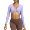 imageAoxjox Long Sleeve Crop Tops for Women Sienna Twist Deep V Workout Cropped T Shirt TopPurple Heather