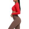 imageAoxjox Long Sleeve Crop Tops for Women Sienna Twist Deep V Workout Cropped T Shirt TopRacing Red