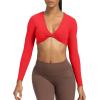 imageAoxjox Long Sleeve Crop Tops for Women Sienna Twist Deep V Workout Cropped T Shirt TopRacing Red