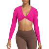 imageAoxjox Long Sleeve Crop Tops for Women Sienna Twist Deep V Workout Cropped T Shirt TopRose Red