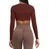 imageAoxjox Long Sleeve Crop Tops for Women Sienna Twist Deep V Workout Cropped T Shirt TopRum Raisin