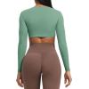 imageAoxjox Long Sleeve Crop Tops for Women Sienna Twist Deep V Workout Cropped T Shirt TopSage Green