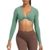 imageAoxjox Long Sleeve Crop Tops for Women Sienna Twist Deep V Workout Cropped T Shirt TopSage Green