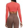 imageAoxjox Long Sleeve Crop Tops for Women Sienna Twist Deep V Workout Cropped T Shirt TopSpiced Coral