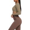 imageAoxjox Long Sleeve Crop Tops for Women Sienna Twist Deep V Workout Cropped T Shirt TopTaupe