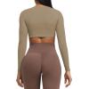 imageAoxjox Long Sleeve Crop Tops for Women Sienna Twist Deep V Workout Cropped T Shirt TopTaupe