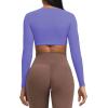 imageAoxjox Long Sleeve Crop Tops for Women Sienna Twist Deep V Workout Cropped T Shirt TopViolet