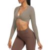 imageAoxjox Long Sleeve Crop Tops for Women Sienna Twist Deep V Workout Cropped T Shirt TopDriftwood