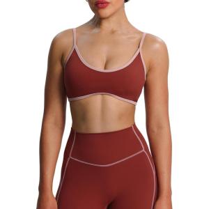 imageAoxjox Womens Color Block Workout Sports Bras Fitness Blackless Padded Lexi Lined Strappy Bra Athletic Yoga Crop Tank TopBurgundyWoodrose