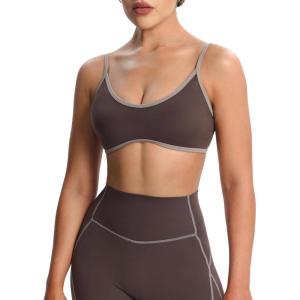 imageAoxjox Womens Color Block Workout Sports Bras Fitness Blackless Padded Lexi Lined Strappy Bra Athletic Yoga Crop Tank TopMulchDriftwood