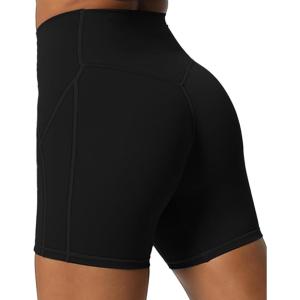 imageAoxjox Lexi Lined Workout Biker Shorts for Women Tummy Control High Waisted Exercise Athletic Gym Running Yoga Short 6quotBlack