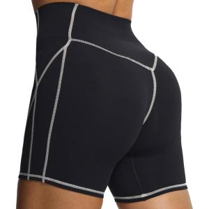 imageAoxjox Lexi Lined Workout Biker Shorts for Women Tummy Control High Waisted Exercise Athletic Gym Running Yoga Short 6quotBlack and White