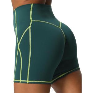 imageAoxjox Lexi Lined Workout Biker Shorts for Women Tummy Control High Waisted Exercise Athletic Gym Running Yoga Short 6quotDark Sea GreenLime Green