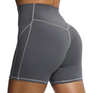 imageAoxjox Lexi Lined Workout Biker Shorts for Women Tummy Control High Waisted Exercise Athletic Gym Running Yoga Short 6quotIron GreyGrey