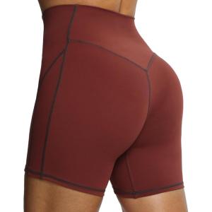 imageAoxjox Lexi Lined Workout Biker Shorts for Women Tummy Control High Waisted Exercise Athletic Gym Running Yoga Short 6quotRum RaisinMulch