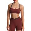 imageAoxjox Womens Color Block Halter Workout Sports Bras Fitness Blackless Padded Athletic Vanessa Bra Yoga Crop Tank TopRum RaisinMulch