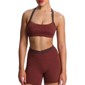 imageAoxjox Womens Color Block Halter Workout Sports Bras Fitness Blackless Padded Athletic Vanessa Bra Yoga Crop Tank TopRum RaisinMulch