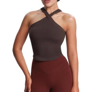 imageAoxjox Womens Workout CrossNeck Sport Bras Fitness Padded Elanor Bra Yoga Crop Tank TopMulch