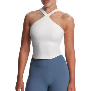 imageAoxjox Womens Workout CrossNeck Sport Bras Fitness Padded Elanor Bra Yoga Crop Tank TopWhite