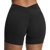 imageAoxjox Roxxy Workout Biker Shorts for Women CrossWaist Crossover V Back Tummy Control High Waisted Running Yoga Short 6quotBlack
