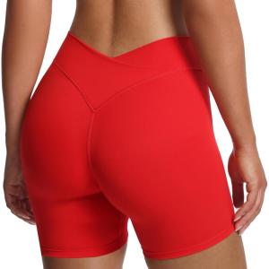 imageAoxjox Roxxy Workout Biker Shorts for Women CrossWaist Crossover V Back Tummy Control High Waisted Running Yoga Short 6quotRacing Red