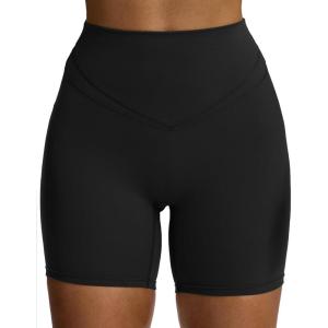 imageAoxjox Siren Workout Biker Shorts for Women Tummy Control High Waisted Hidden Scrunch Athletic Gym Running Yoga Short 6quotBlack