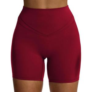 imageAoxjox Siren Workout Biker Shorts for Women Tummy Control High Waisted Hidden Scrunch Athletic Gym Running Yoga Short 6quotRumba Red