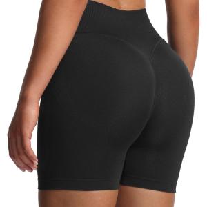 imageAoxjox Workout Kinetic Seamless Shorts for Women Tummy Control High Waisted Hidden Scrunch Athletic Running Yoga Short 6Black
