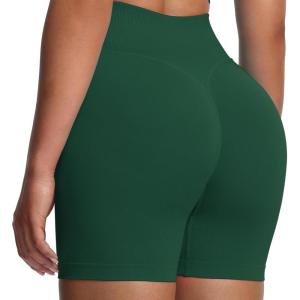imageAoxjox Workout Kinetic Seamless Shorts for Women Tummy Control High Waisted Hidden Scrunch Athletic Running Yoga Short 6Eden Green