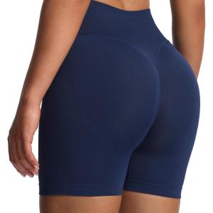 imageAoxjox Workout Kinetic Seamless Shorts for Women Tummy Control High Waisted Hidden Scrunch Athletic Running Yoga Short 6Naval Blue