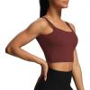 imageAoxjox Womens Workout Sports Bras Fitness Padded Backless Yoga Crop Tank Top Twist Back CamiRum Raisin