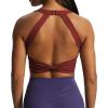 imageAoxjox Womens Workout Sports Bras Twist Front Fitness Padded Training Gym Bra Yoga Crop Lola Tank TopBurgundy