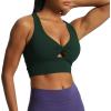 imageAoxjox Womens Workout Sports Bras Twist Front Fitness Padded Training Gym Bra Yoga Crop Lola Tank TopForest Green