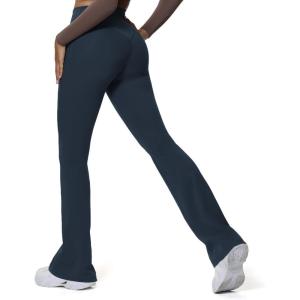 imageAoxjox Flare Leggings for Women Hidden Scrunch Butt Lifting High Waisted Wide Leg Yoga PantsBlueberry