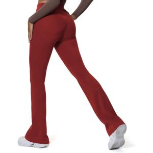 imageAoxjox Flare Leggings for Women Hidden Scrunch Butt Lifting High Waisted Wide Leg Yoga PantsBurgundy