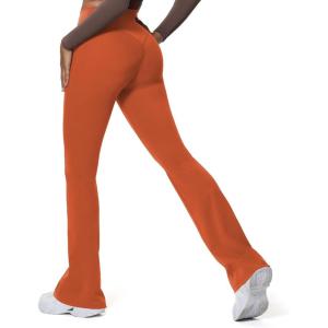 imageAoxjox Flare Leggings for Women Hidden Scrunch Butt Lifting High Waisted Wide Leg Yoga PantsEarthy Brown
