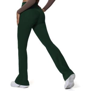 imageAoxjox Flare Leggings for Women Hidden Scrunch Butt Lifting High Waisted Wide Leg Yoga PantsForest Green