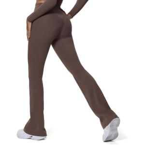 imageAoxjox Flare Leggings for Women Hidden Scrunch Butt Lifting High Waisted Wide Leg Yoga PantsFudge Coffee