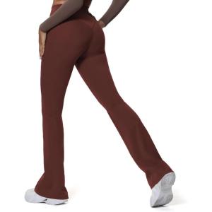 imageAoxjox Flare Leggings for Women Hidden Scrunch Butt Lifting High Waisted Wide Leg Yoga PantsRum Raisin
