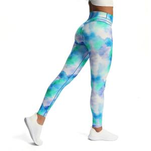 imageAoxjox High Waisted Workout Leggings for Women Scrunch Tummy Control Luna Buttery Soft Yoga Pants 26quotBlue Green Cloudedye