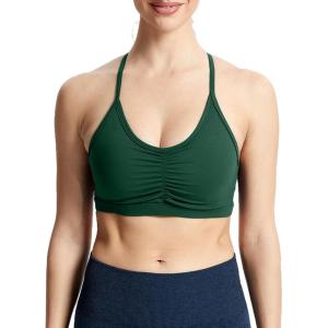 imageAoxjox Sports Bras for Women Workout Fitness Ruched Training Baddie Cross Back Yoga Crop Tank TopStorm Green
