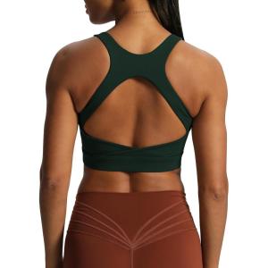 imageAoxjox Womens Workout Sports Bras High Impact Fitness Backless Padded Training Gym Khloe Bra Yoga Crop Tank TopForest Green